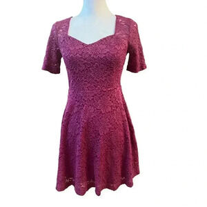pins and needles fit and flared pink lace dress size small
